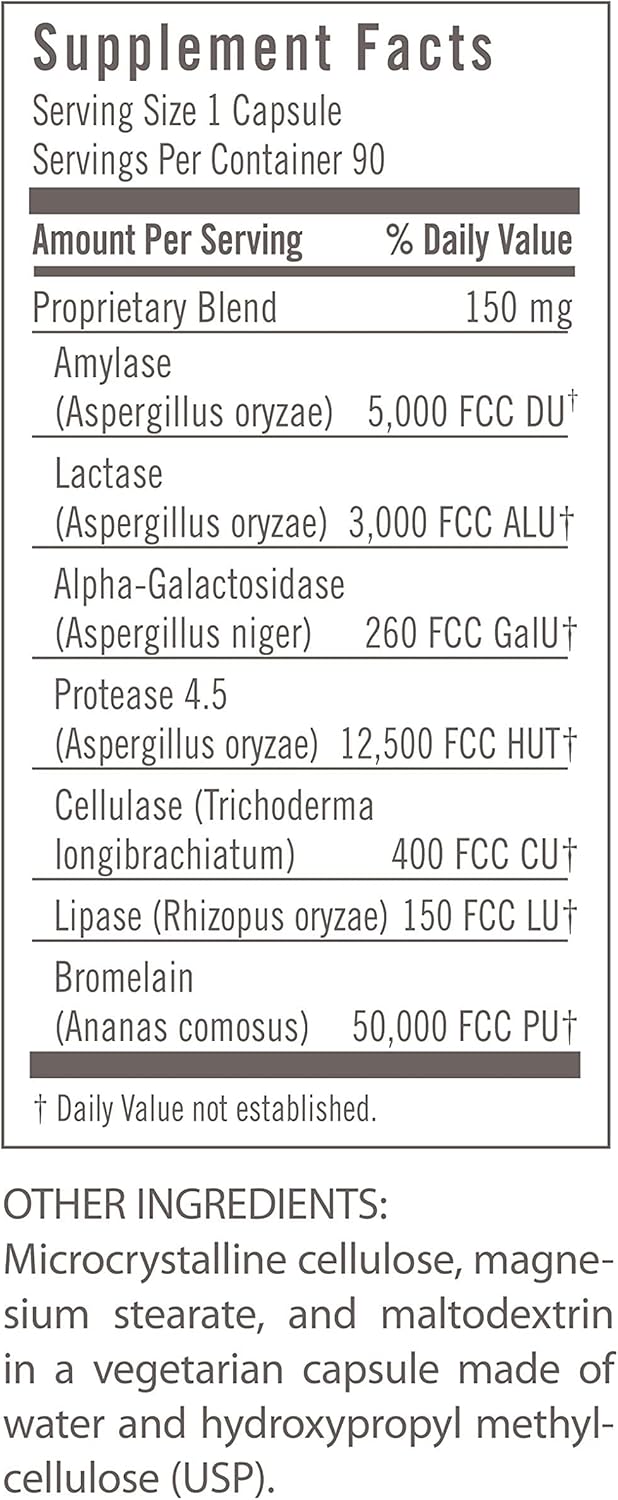 Flora - Immediate Support Digestive Enzymes - Supports Lactose Digestion, Bloating, Heartburn & Gas - Contains 7 Enzymes - Gluten-Free - 90 Vegetarian Capsules : Health & Household