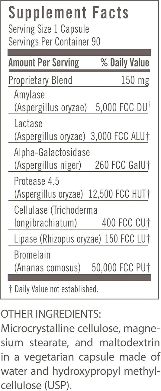 Flora - Immediate Support Digestive Enzymes - Supports Lactose Digestion, Bloating, Heartburn & Gas - Contains 7 Enzymes - Gluten-Free - 90 Vegetarian Capsules : Health & Household