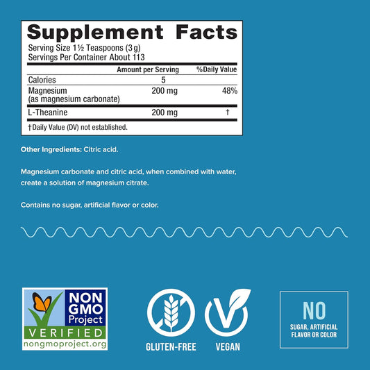 Natural Vitality Calm Mind, Magnesium Citrate + L-Theanine Powder, Supplement For Stress Relief, Gluten Free & Vegetarian, Unflavored, 12 Oz