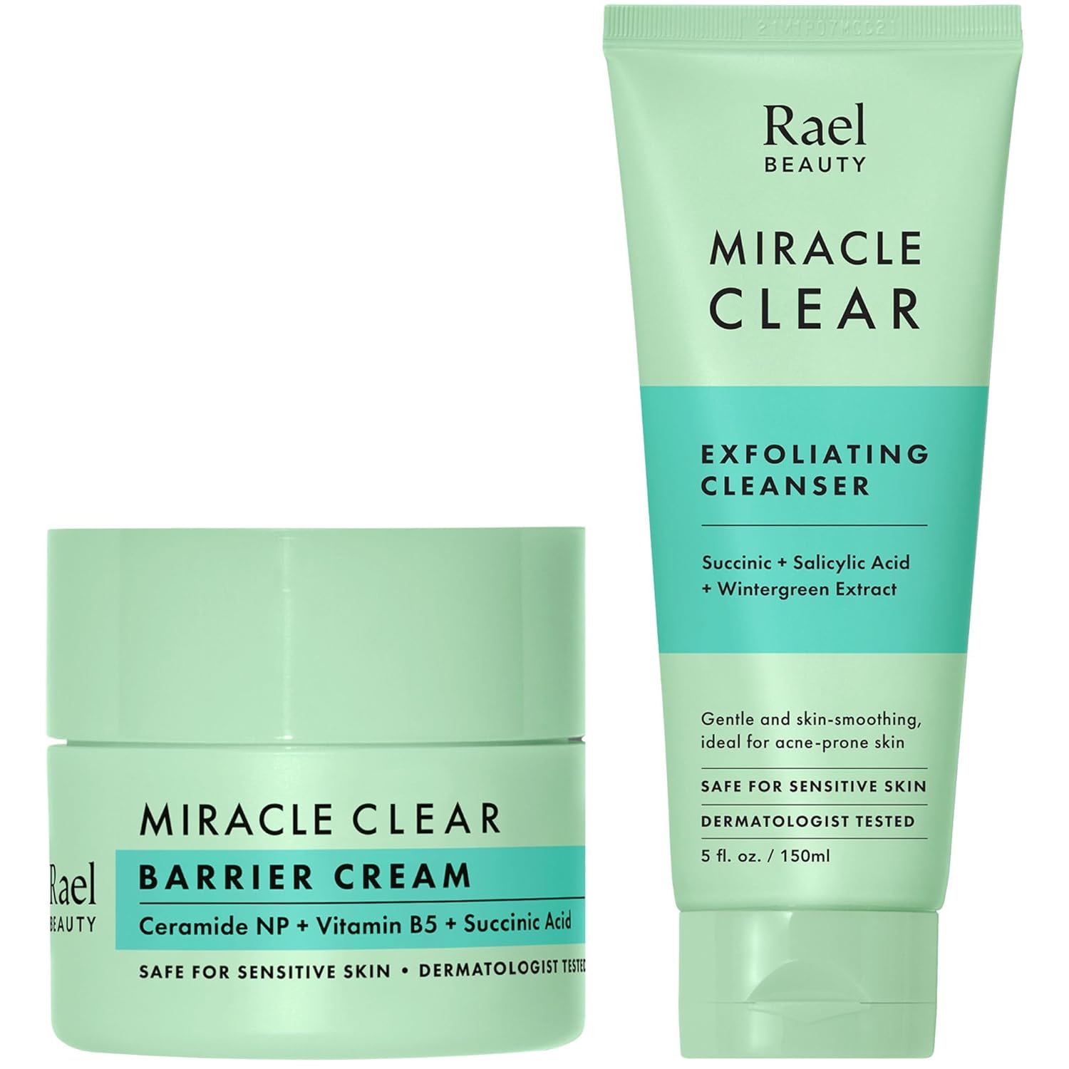 Rael Miracle Bundle - Miracle Clear Barrier Cream (1.8 Fl.Oz), Miracle Clear Exfoliating Cleanser (5.1 Fl.Oz)