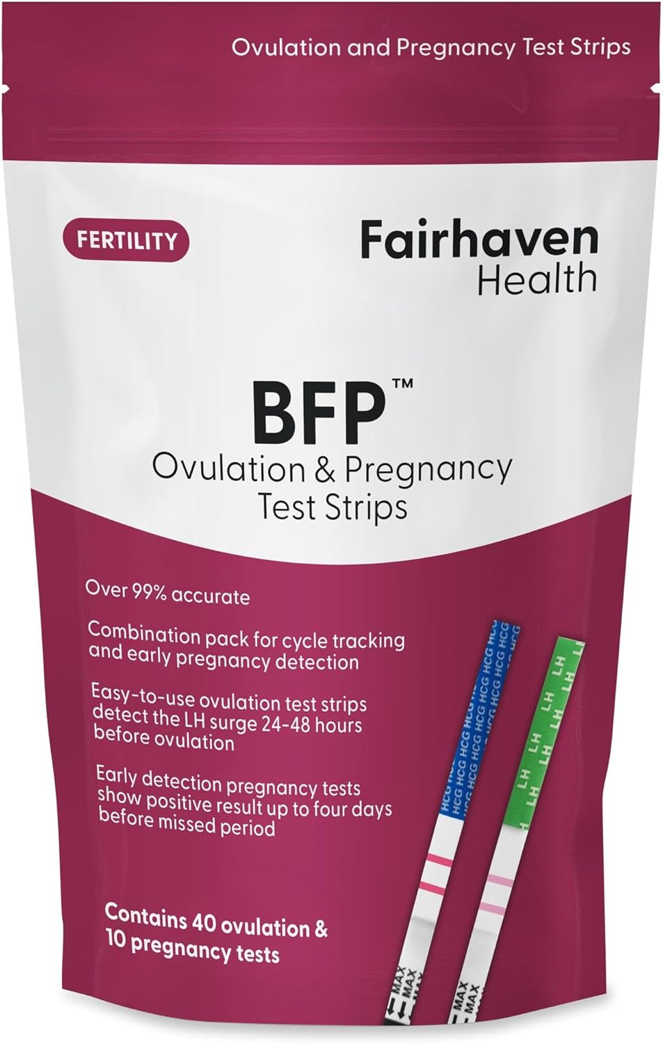 Fairhaven Health Bfp Kit - 40 Ovulation And 10 Pregnancy Test Strips – Monitor Lh And Hcg Levels- Early Detection At Home For Women Trying To Get Pregnant - Made In North America