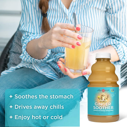 Lemon and Honey Gingerade, Ginger Soother by The Ginger People – Drug Free Digestive Health, Lemon and Honey Flavor, Premium Quality Ginger Juice - 32 Oz (Pack of 12)