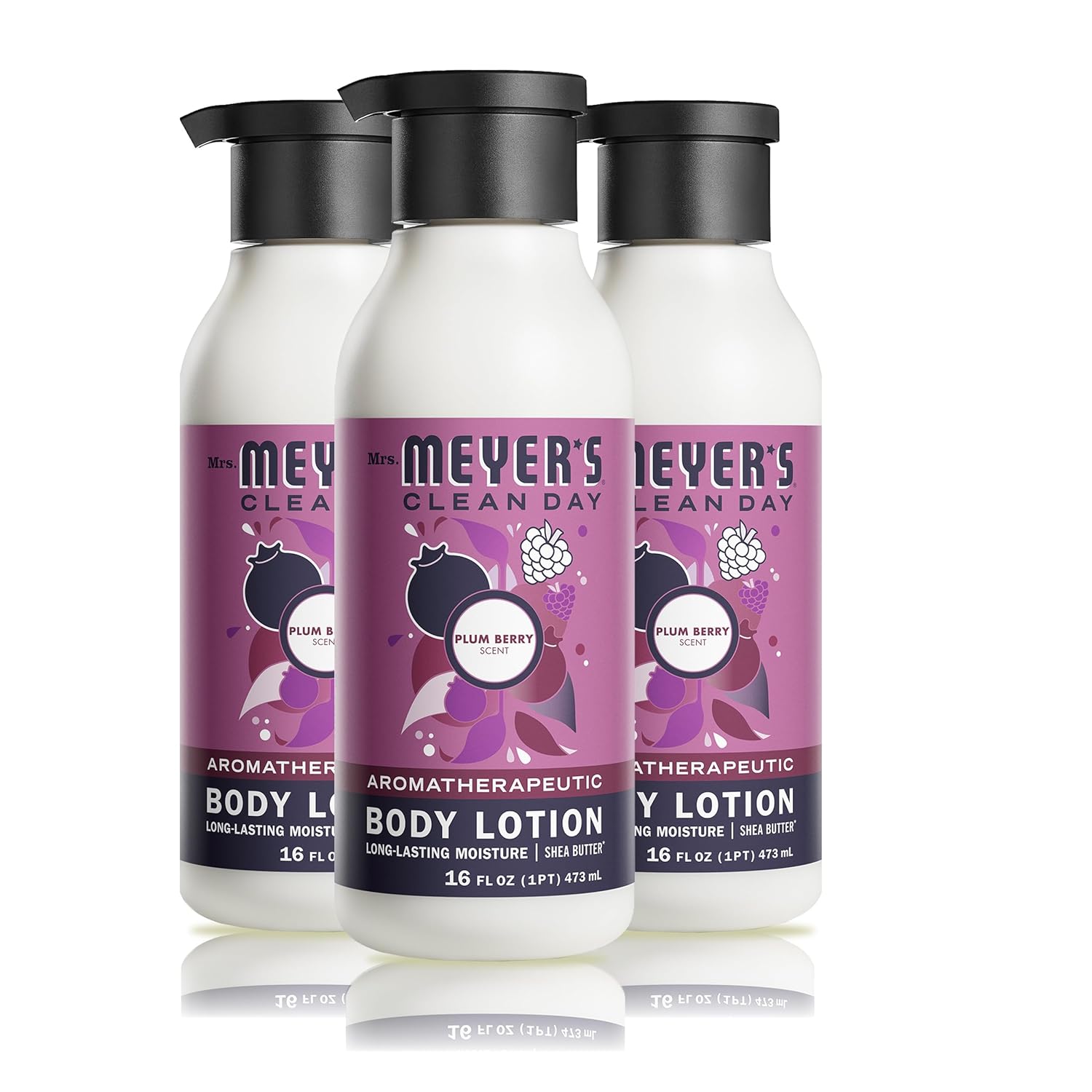 Mrs. Meyer'S Clean Day Body Lotion For Dry Skin, Non-Greasy Moisturizer Made With Essential Oils, Plum Berry, 16 Fl. Oz - Pack Of 3