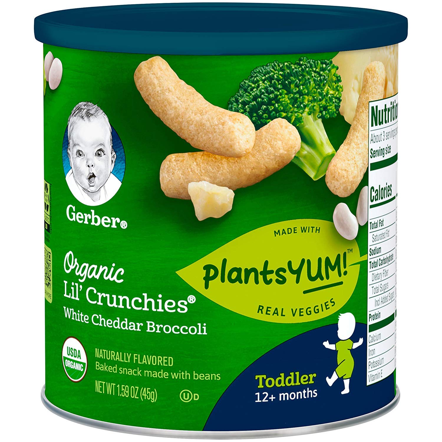 Gerber 2nd Foods Organic for Toddler, Lil' Crunchies, White Cheddar Broccoli, 1.59 oz Canister