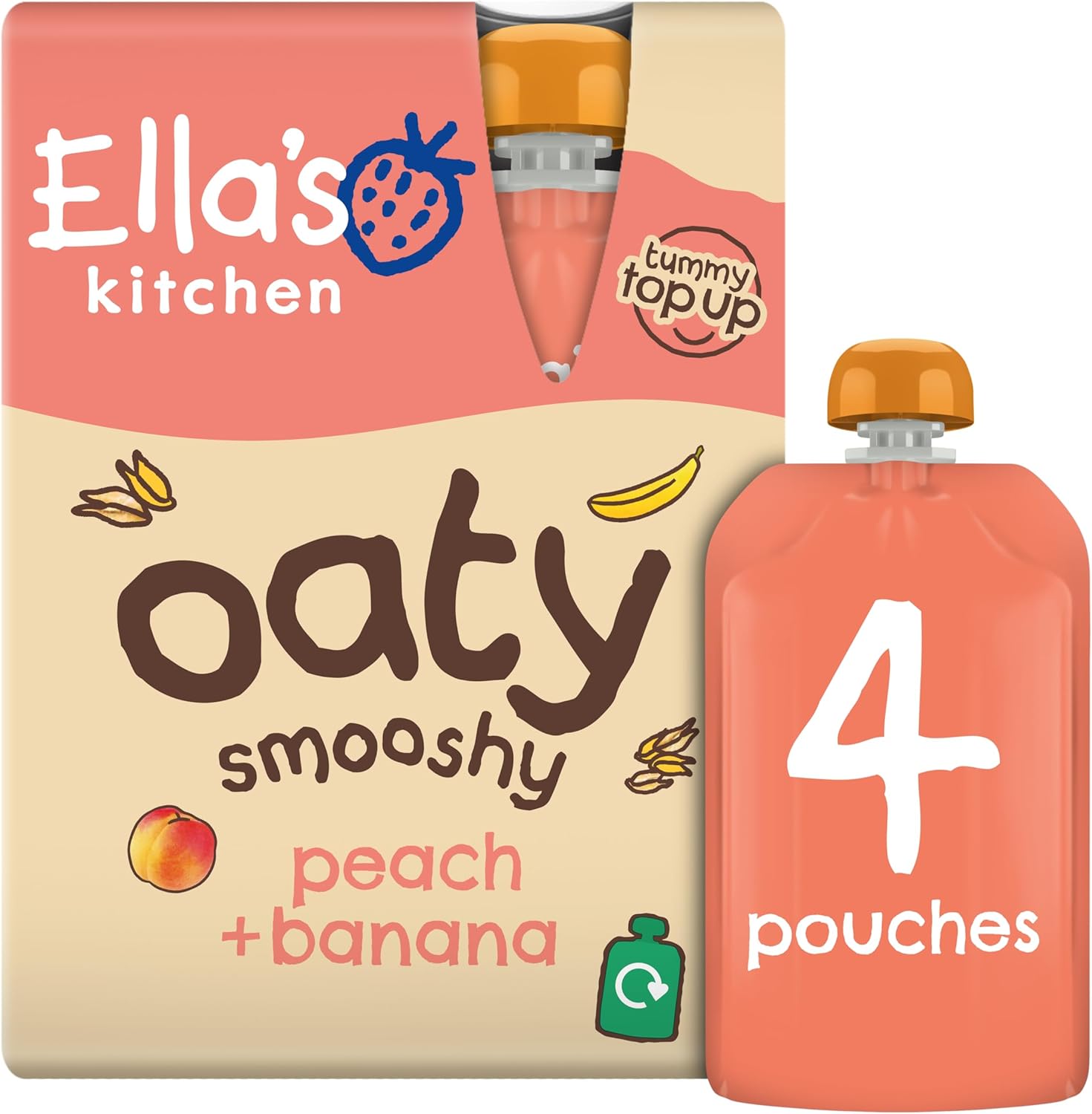 Ella'S Kitchen Peach + Banana Oaty Smooshy 4 X 90G