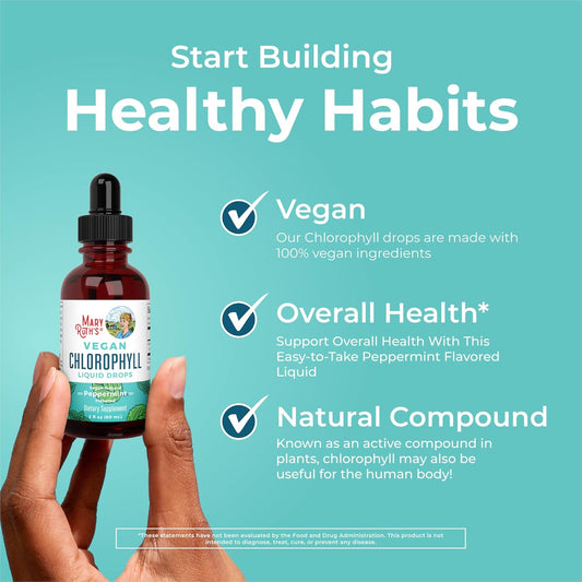 Maryruth Organics Chlorophyll Liquid Drops, Clean Label Project Certified®, Vegan, Non-Diluted Liquid Chlorophyll| Mulberry Derived Supplement For Ages 14+, Non-Gmo, Delicious Minty Flavor, 2 Fl Oz