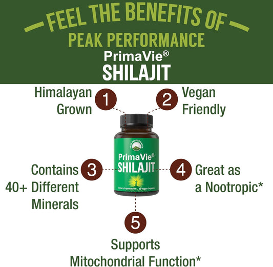 Primavie® Purified Shilajit Capsules Made With Pure Shilajit Powder. Clinically Tested Natural Supplement With 40+ Trace Minerals, Fulvic Acid. Tablets Support Mitochondria + Brain Function