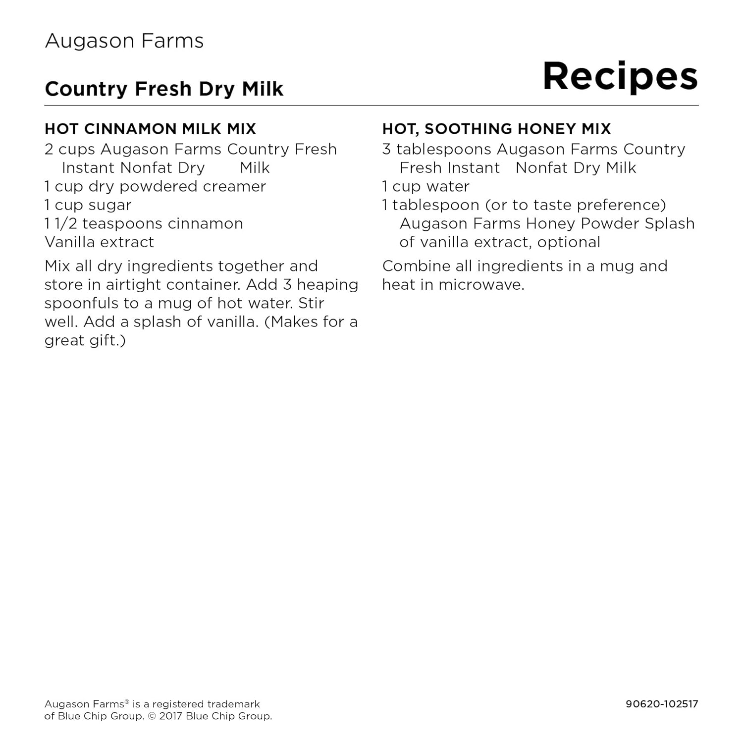 Augason Farms 5-90620 Country Fresh 100% Real Instant Nonfat Dry Milk, 1 lb, 13 oz. : Everything Else