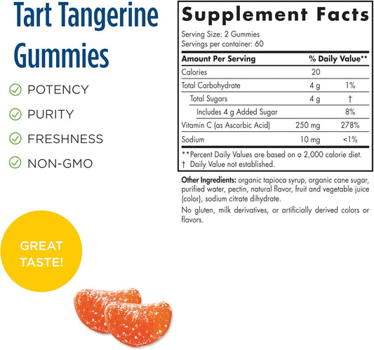 Nordic Naturals Vitamin C Gummies Sport, Tart Tangerine - 120 Gummies - 250 mg Vitamin C - Antioxidant Protection - NSF Certified - Non-GMO, Vegan - 60 Servings