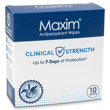 Maxim® Clinical Strength Antiperspirant Wipes for hyperhidrosis Excessive Sweating – Reduces Sweat Up to 7-days Per Use – Antiperspirant for Men and Women Certain to Keep you Dri. 10 wipes
