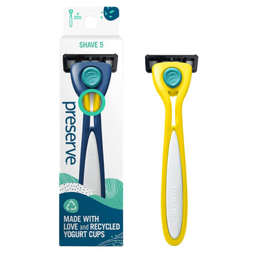 Preserve Shave 5 Five Blade Refillable Razor, Made From Recycled Materials, Sunshine Yellow