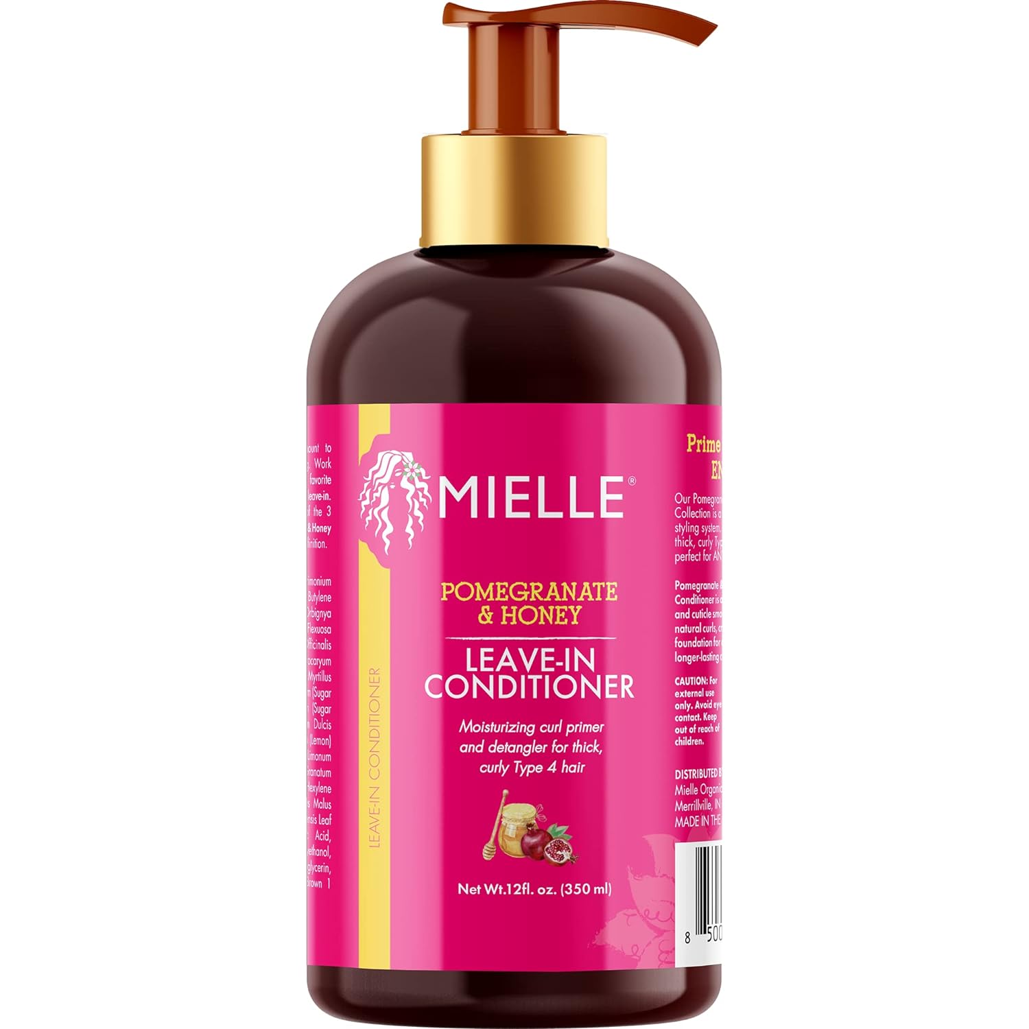 Mielle Organics Pomegranate & Honey Leave-In Conditioner, Moisturizing Curl Primer And Detangler, Repair Damage And Prevent Frizz, Treatment For Thick Curly Hair Type 4 Hair, 12-Fluid Ounces