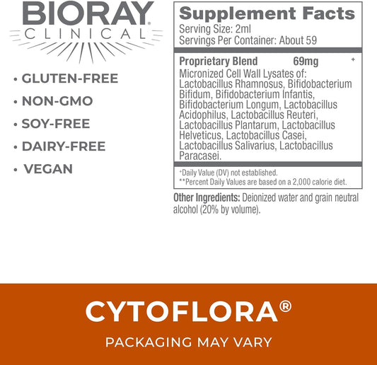 Bioray Professional Cytoflora - 4 Fl Oz - Probiotic Immunity Tonic - Improves Bowel & Gut Function - Non-Gmo, Vegetarian, Gluten Free