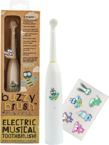 Jack N' Jill Kids Buzzy Brush Electric Musical Toothbrush - Kids Electric Toothbrush Age 3 And Up, Singing Toothbrush, Tri Color Led, Water Resistant, Child Safe, Battery Operated, Pack Of 1