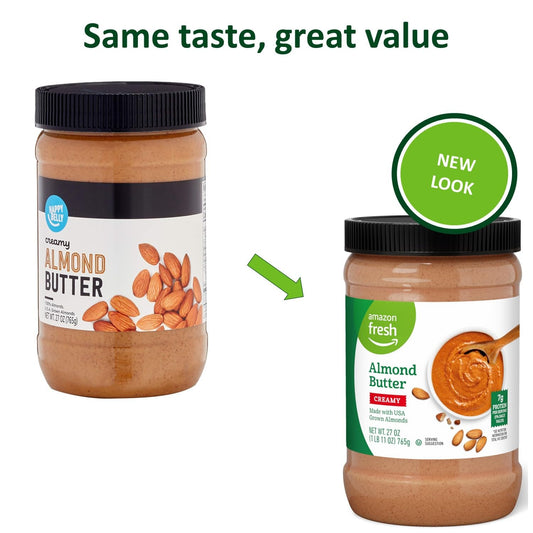 Amazon Fresh, Creamy Almond Butter, 27 Oz (Previously Happy Belly, Packaging May Vary)