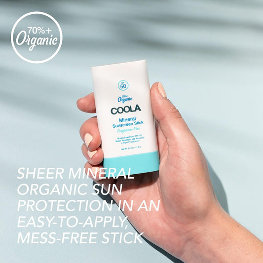 Coola Organic Mineral Sunscreen Spf 50 Sunblock Stick, Dermatologist Tested Skin Care For Daily Protection, Vegan And Gluten Free, 0.6 Oz