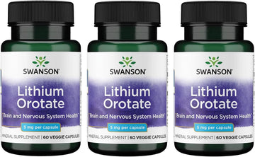 Swanson Lithium Orotate Antioxidant Mood Emotional Wellness Behavior Memory Support Supplement 5 Mg 60 Veggie Capsules (Elemental Lithium) 3 Pack