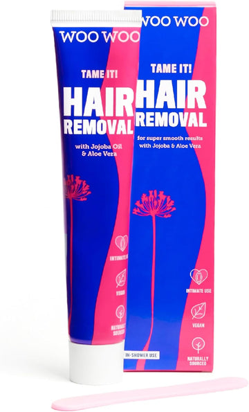 Woowoo Tame It! Natural Intimate Hair Removal Cream - Painless Vegan Hair Remover For Sensitive Skin - Depilatory For Genitals, Bikini, Legs & Bum - Women In-Shower Cream With Aloe Vera - 100Ml