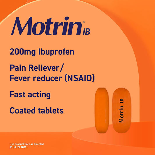 Motrin Ib, Ibuprofen 200Mg Tablets, Pain Reliever & Fever Reducer For Muscular Aches, Headache, Backache, Menstrual Cramps & Minor Arthritis Pain, Nsaid, 225 Ct