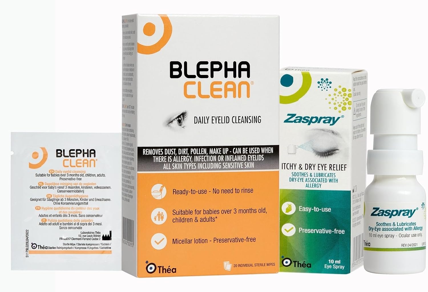 On-The-Go Allergy Relief Bundle - Blephaclean Eyelid Wipes For Gentle Cleansing, Preservative-Free, 20 Sterile Wipes & Zaspray Dry Eye Relief Spray, Soothes Hydrates And Itchy, Red Eyes, 10Ml