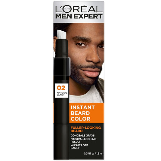 L'Oreal Paris Men Expert Instant Temporary Beard Color, Beard Filler For A Natural And Fuller-Looking Beard, 02 Natural Black, 0.05 Fl Oz