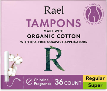 Rael Tampons, Compact Applicator Tampon Made With Organic Cotton - Tampons Multipack, Regular And Super Absorbency, Bpa-Free, Chlorine Free, Leak Locker Technology (36 Count, Bundle)