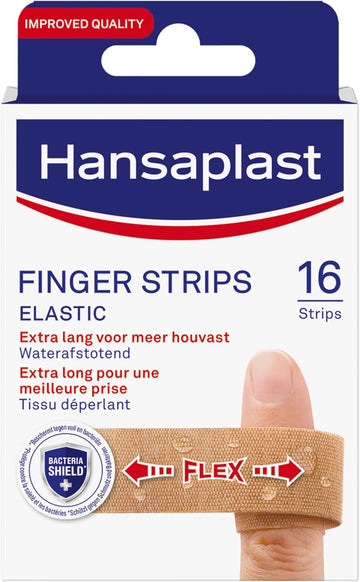 Hansaplast Bandage, Finger Strips 16 Strips, Extra Long, Textile, Elastic, Sterile, One Size, 0.02 Grams