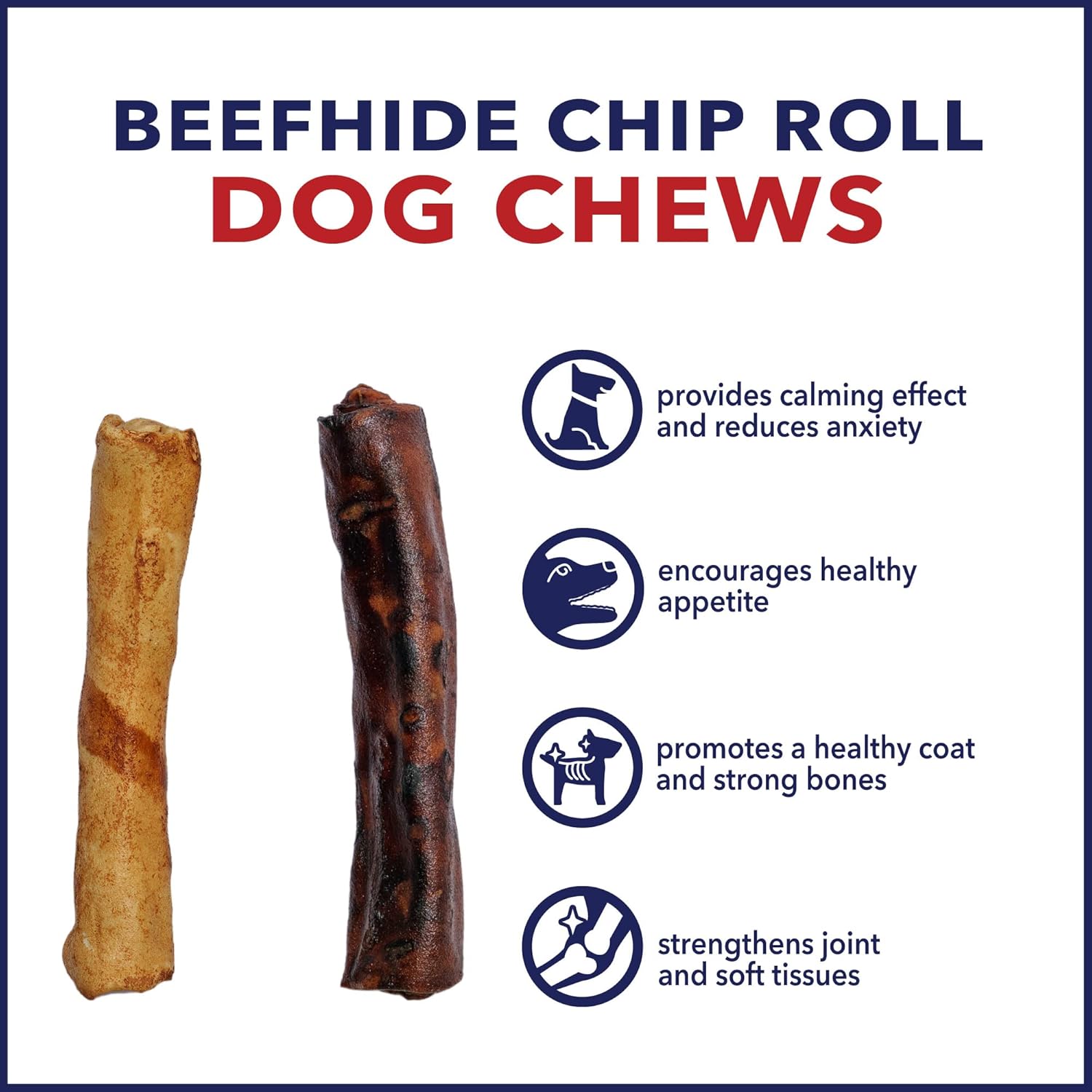 Pet Factory 100% Made in USA Beefhide 5" Chip Rolls Dog Chew Treats - Beef & Chicken Flavor, 20 Count/1 Pack : Pet Supplies