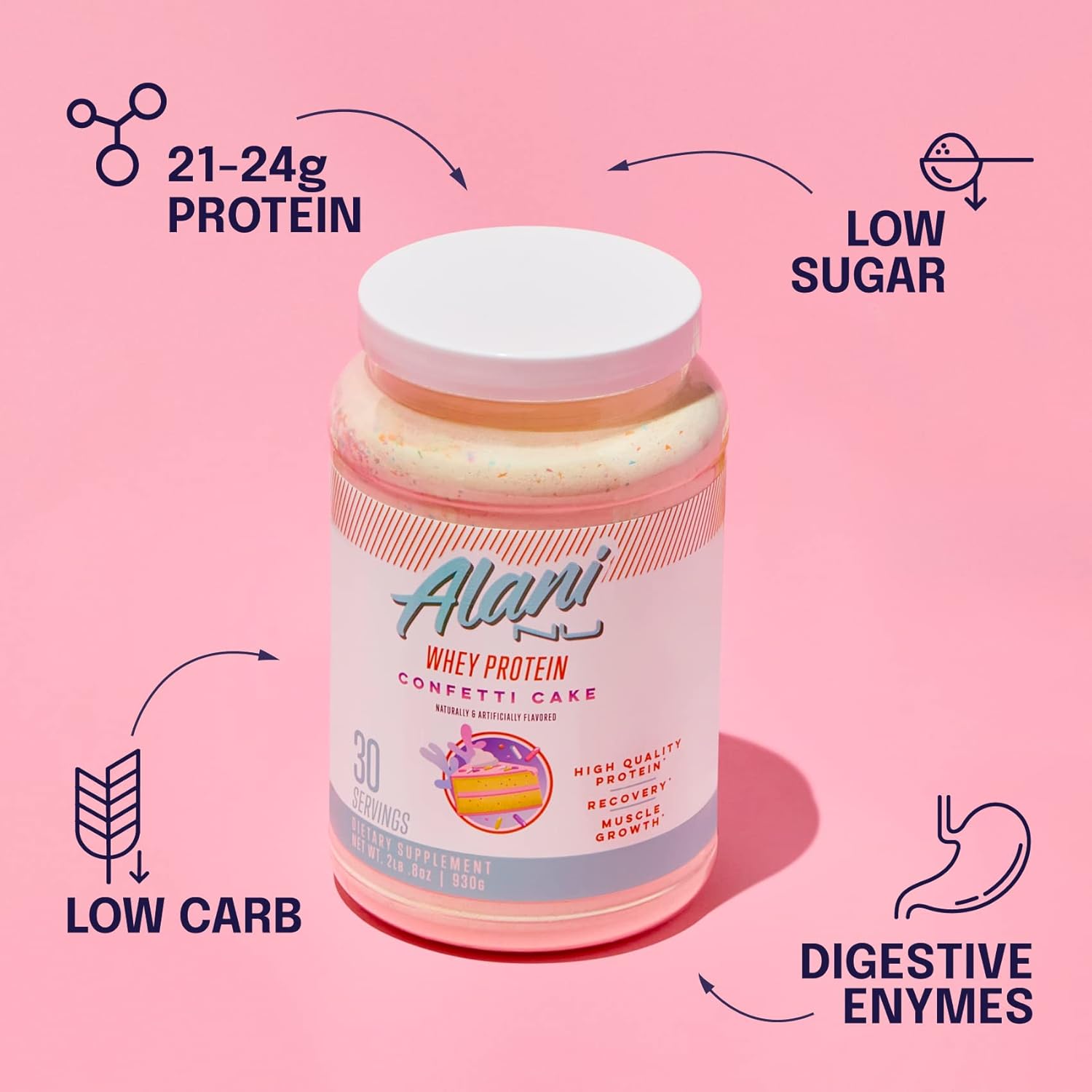 Alani Nu Whey Protein Powder Confetti Cake | 23g Protein with Low Sugar & Digestive Enzymes | Meal Replacement Powder | Low Fat Low Carb Whey Isolate Protein Blend | Low Sugar |30 Servings : Health & Household