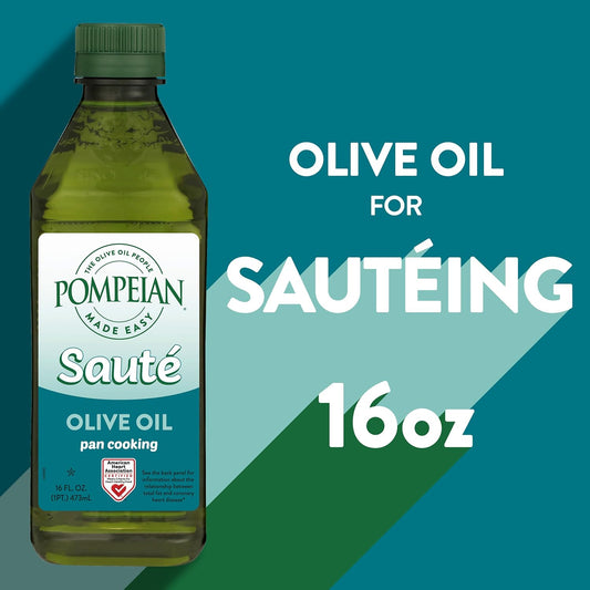 Pompeian Made Easy Sauté Olive Oil, Pan Cooking, Perfect For Sautéing Foods Such As Vegetables And Stir-Fry, American Heart Association Certified, Non-Allergenic, Non-Gmo, 16 Fl Oz (Pack Of 1)