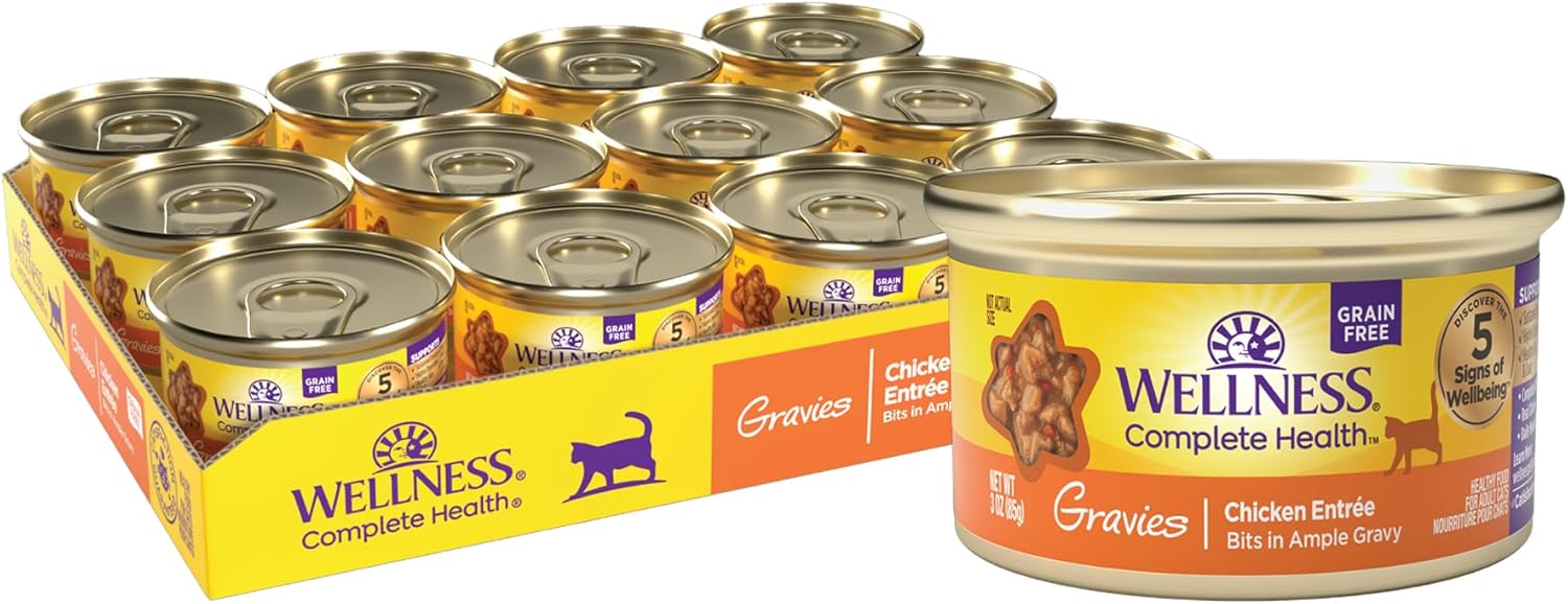 Wellness Complete Health Gravies Natural Grain Free Wet Canned Cat Food, Chicken Dinner In Ample Gravy, 3 Ounces (Pack Of 12)