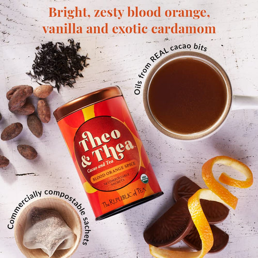 The Republic Of Tea - Theo And Thea Blood Orange Spice Full-Leaf Black Tea, 14 Pyramid Sachets, Low Caffeine