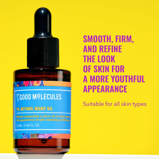 Good Molecules 1% Retinol Night Oil 12Ml/0.40Oz - Facial Oil With Retinol, Plum And Rosehip Seed Oil - Anti-Aging Hydrating Skincare For Face