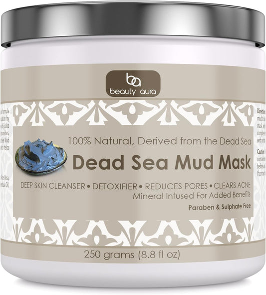 Dead Sea Mud Mask - 250 Grams (8.8 Fl Oz) - 100% Natural - Paraben & Sulphate Free- Deep Cleanses & Detoxifies The Skin – Pomotes Visibly Lesser Pores And Clearer Skin