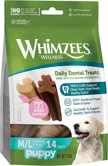 WHIMZEES Puppy Stix, Natural and Grain Free Dog Chews,Vegetable flavor Puppy Dental Sticks, 14 Pieces, Size M/L