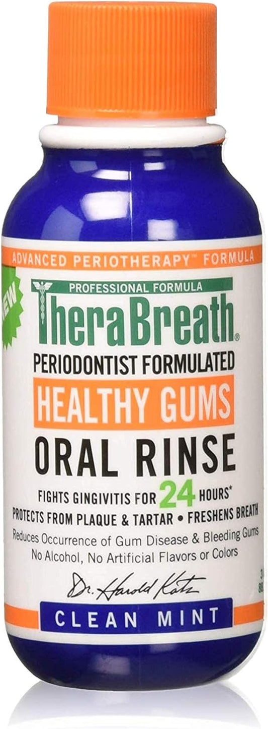 TheraBreath Healthy Gums Periodontist Formulated 24-Hour Oral Rinse, Clean Mint, 3 Ounce (Pack of 6)