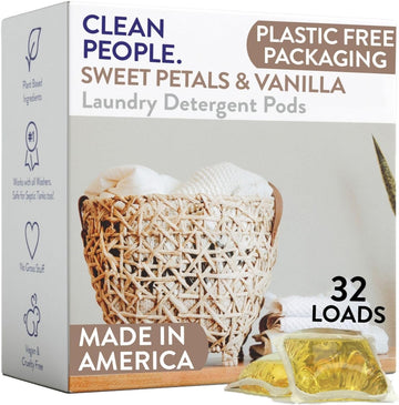 The Clean People Laundry Detergent Pods - Hypoallergenic Laundry Pods - Ultra Concentrated, Recyclable Packaging, Stain Fighting - Sweet Petals, 32 Pack