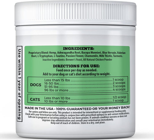 Seizure Support and Calming Aid for Dogs and Cats - All Natural Epilepsy and Seizure Aid. Hemp, Ashwagandha, Blue Vervain, Valerian, L-tryptophan, L-Taurine, Chamomile, Milk Thistle, Turmeric