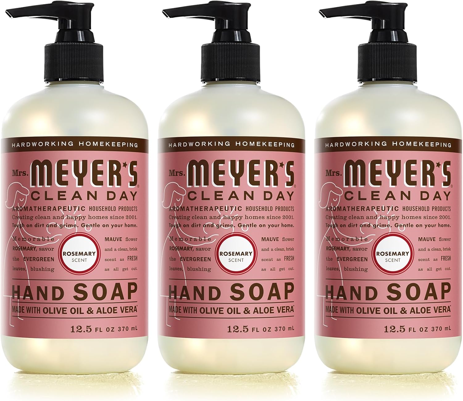 Mrs. Meyer'S Clean Day Liquid Hand Soap, Cruelty Free And Biodegradable Formula, Rosemary Scent, 12.5 Oz- Pack Of 3