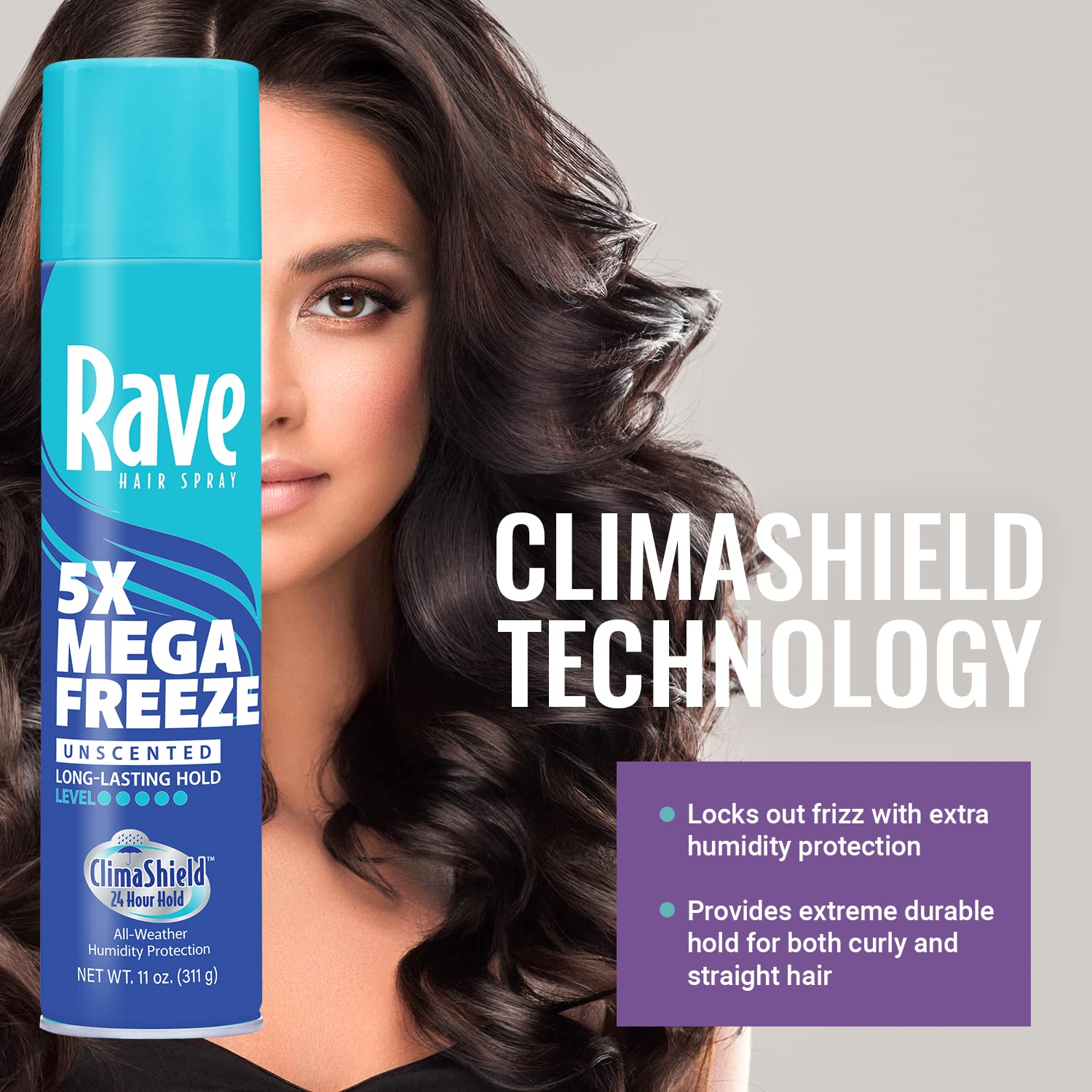 Unscented Aerosol Hairspray By Rave - 5X Freeze Hair Spray For Heat Protection, Volume And Shine - Climashield For Extra Humidity And Long Lasting Firm Hold - Minimizes Frizz And Static : Beauty & Personal Care
