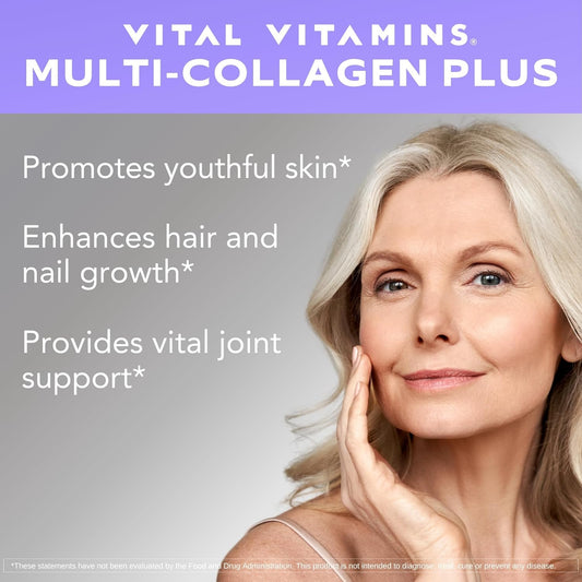 Vital Vitamins Multi Collagen Plus - With Biotin, Hyaluronic Acid, Vitamin C - Type I, Ii, Iii, V, X - For Women & Men - Hair, Skin, Nails Beauty Complex - 150 Capsules