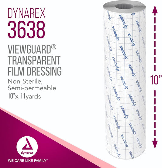 Dynarex View Guard Transparent Film Dressing Rolls, Non-Sterile Transparent Film Dressing That Protects Minor Wounds And Easily Conforms To Body Contours, 10" X 11 Yds., 1 Box Of 12 Dressing Rolls