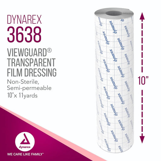 Dynarex View Guard Transparent Film Dressing Rolls | 10" X 11 Yds, 1 Roll | Non-Sterile Clear Medical Tape For Wound Dressing - Tattoo Bandages And Wound Cover