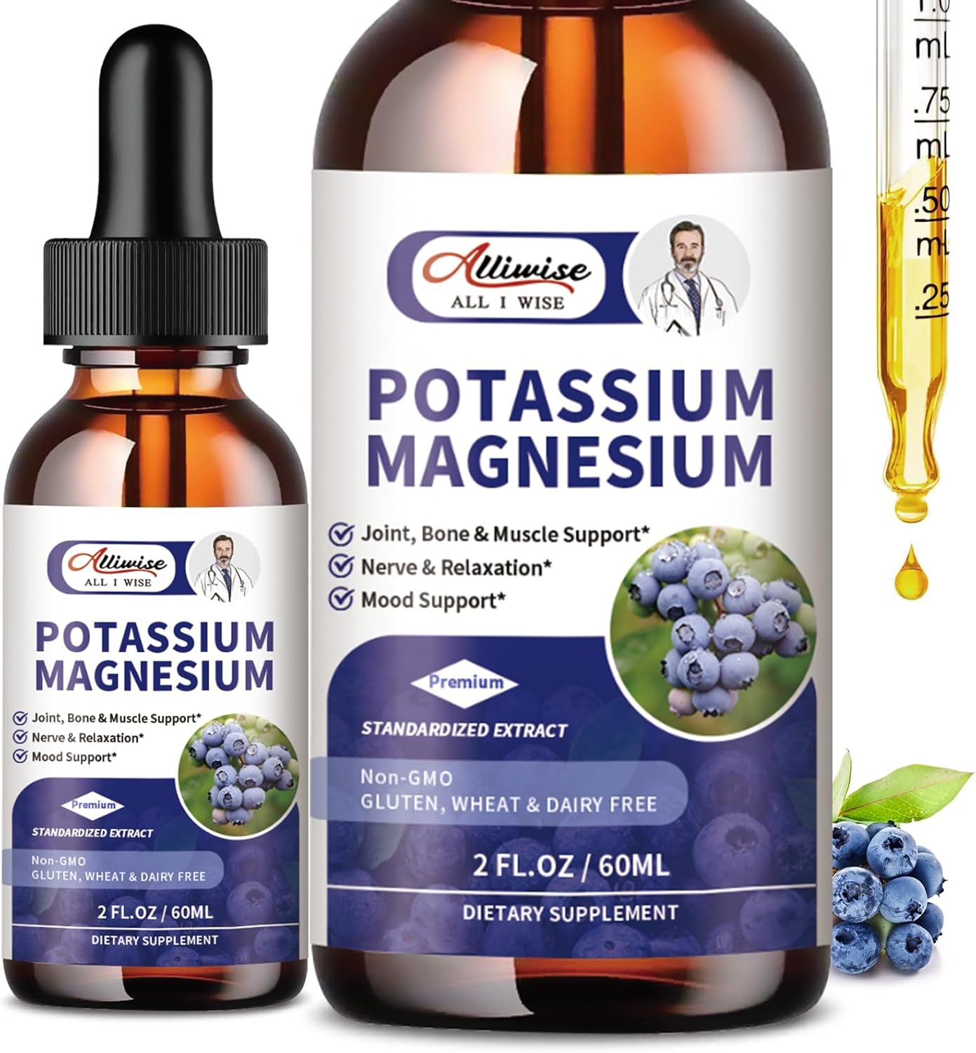 2 Pack Potassium Magnesium Supplement Liquid - High Absorption Calm Magnesium Complex & Potassium Plus Calcium, Vitamin D3, Zinc For Leg Cramps & Bone & Energy & Immune Support - 4 Fl Oz