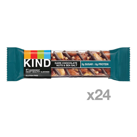 Kind Healthy Snack Bar, Dark Chocolate Nuts & Sea Salt, 5G Sugar | 6G Protein, Gluten Free Bars, 1.4 Oz, 24 Count