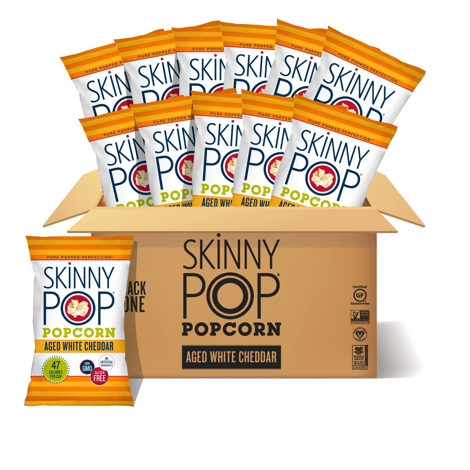 Skinnypop Aged White Cheddar Popcorn, Gluten Free, Non-Gmo, Healthy Popcorn Snacks, Skinny Pop, 4.4 Oz Grocery Sized Bags (12 Count)