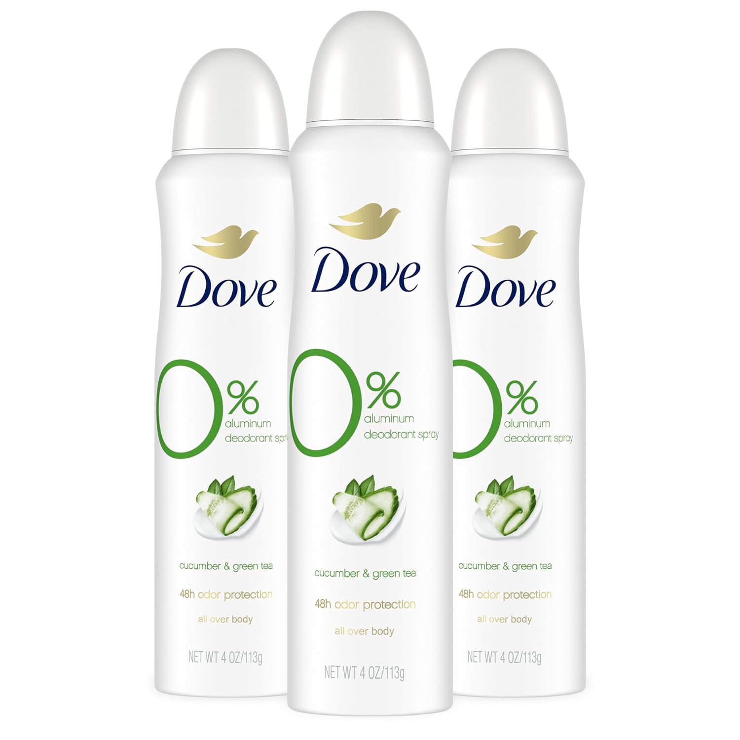 Dove Deodorant Spray Cucumber & Green Tea 3 Count For 48 Hour Protection Aluminum Free Deodorant 4 Oz