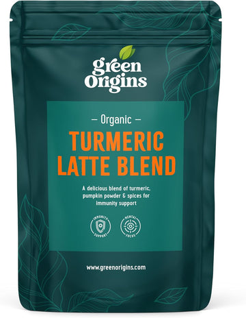 Green Origins Organic Super Turmeric Latte Blend With Ginger & Cinnamon For Natural Immunity & Mental Focus | Golden Milk Spice | 10 Servings, 100G | Vegan, Diary Free, Gluten Free, No Added Sugar