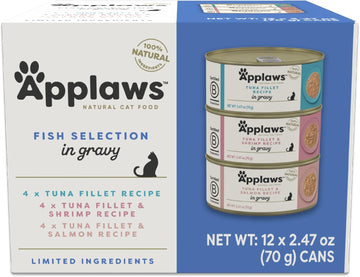 Applaws Natural Wet Cat Food In Gravy, Limited Ingredient Canned Wet Cat Food, No Additives, Made With Natural Ingredients, Fish Selection In Gravy Cans (24 X 2.47Oz Cans)