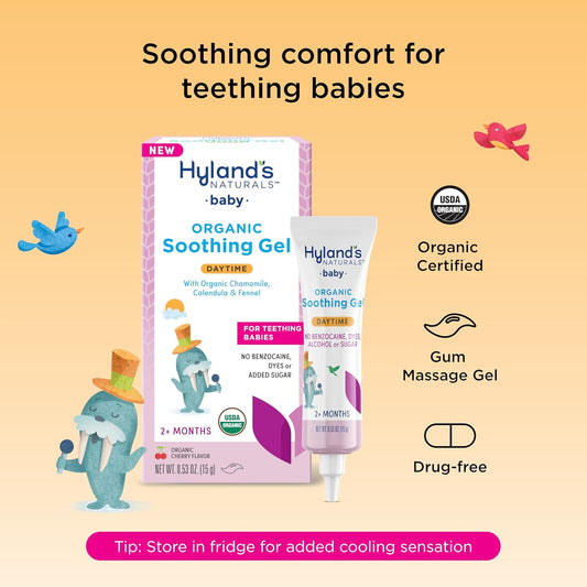 Hyland'S Baby Organic Day Oral Soothing Gel, With Chamomile, Calendula, And Fennel, Cooling Gel For Oral Discomfort, Easy-To-Apply, Ages 2 Months And Up, 0.53 Ounce